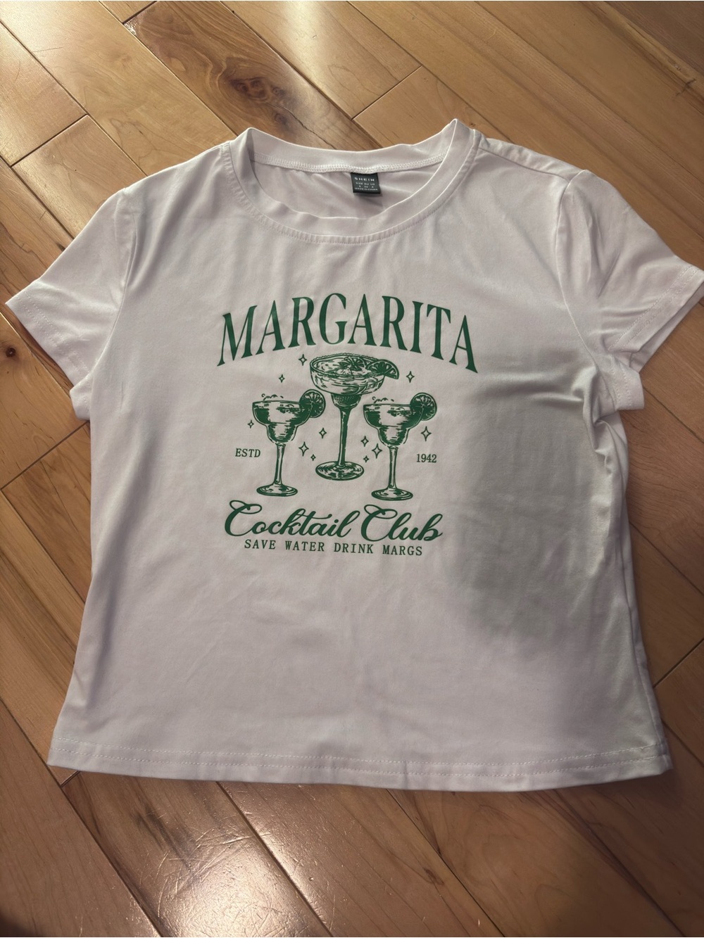 SHEIN Margarita Cocktail Club Green White Graphic Tee